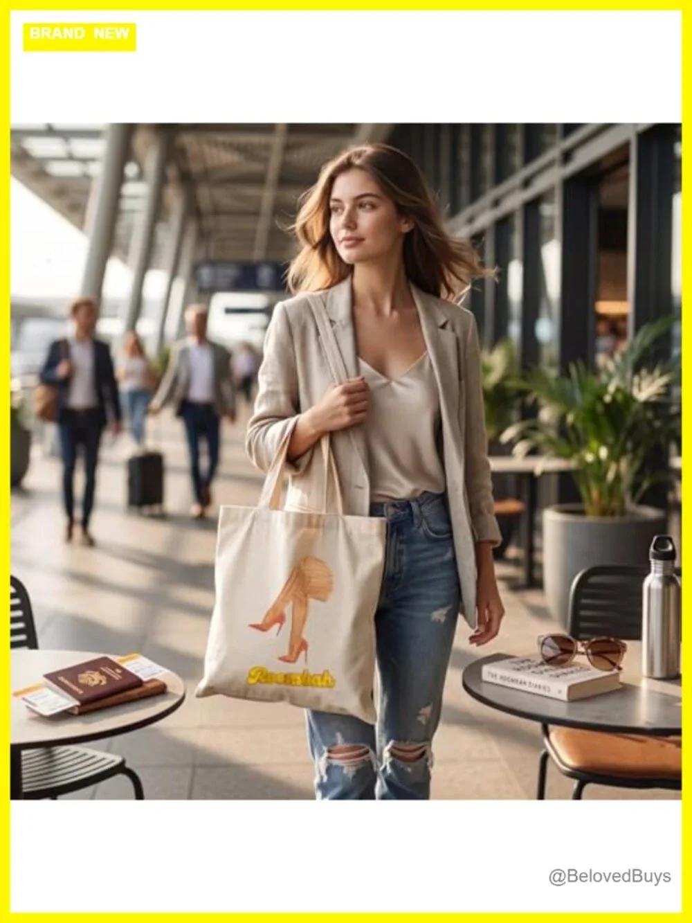 100% Cotton Canvas Tote - Reusable Shopping Grocery Bag with Embroidered Design
